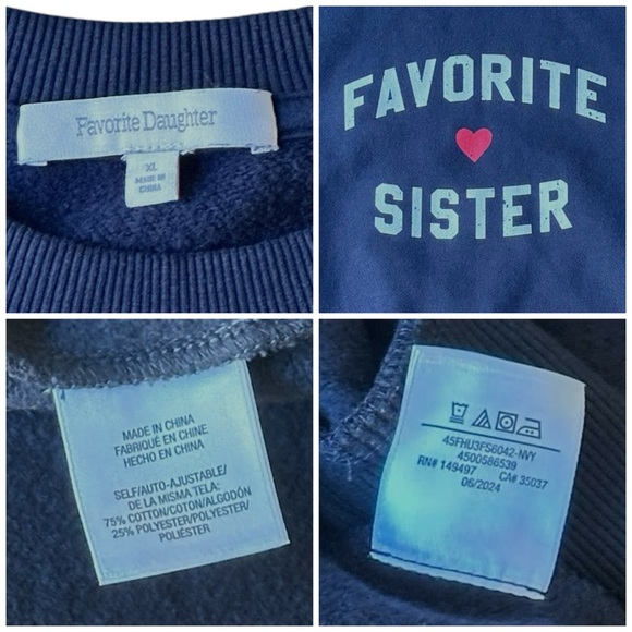 Favorite Daughter Sister Navy Blue Heart Crew Neck Pullover Sweatshirt Extra XL - Picture 10 of 15